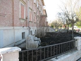 Arden las tamujas de uno de los jardines de los antiguos pabellones militares