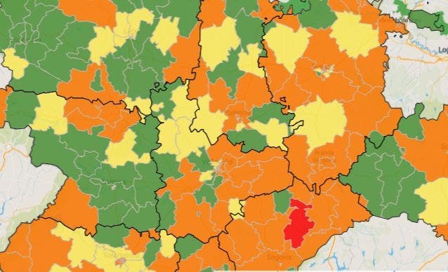 Las zonas básicas de salud de Medina Urbano, Alaejos y Serrada aguantan en verde mientras el mapa de la provincia se tiñe de naranja