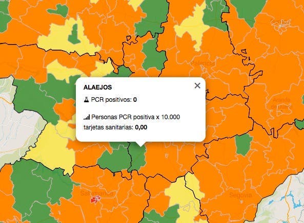 La zona básica de salud de Alaejos, la única en color verde de toda la comarca