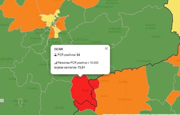 La zona básica de salud de Íscar vuelve a nivel rojo tras detectar 84 positivos en la última semana