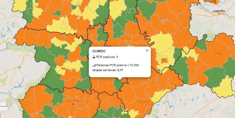 La zona básica de salud de Olmedo pasa de naranja a verde tras tener un solo positivo en la última semana