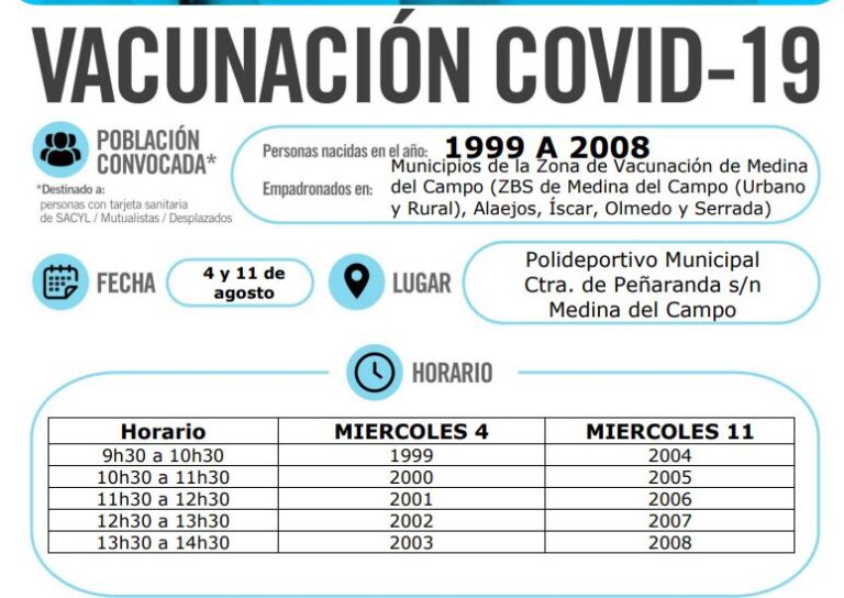 Medina del Campo: Convocada la vacunación para los menores de edad