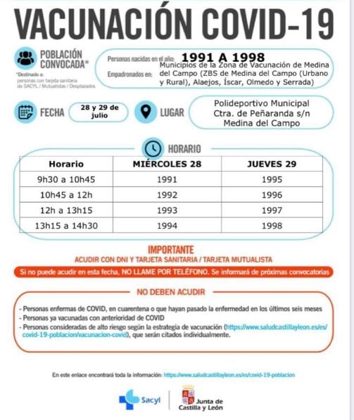 Medina del Campo comienza a vacunar a los nacidos entre 1991 a 1998