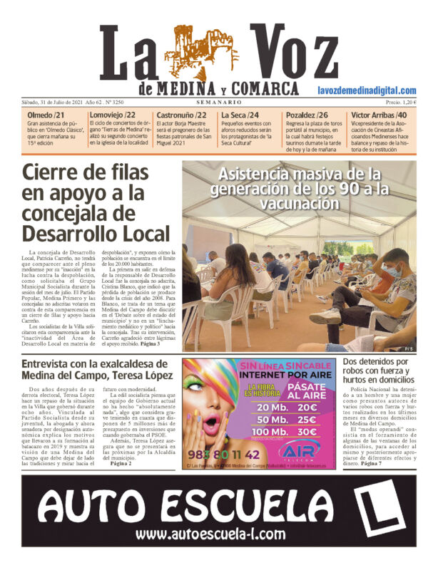 La portada de La Voz de Medina y Comarca (31-07-2021)