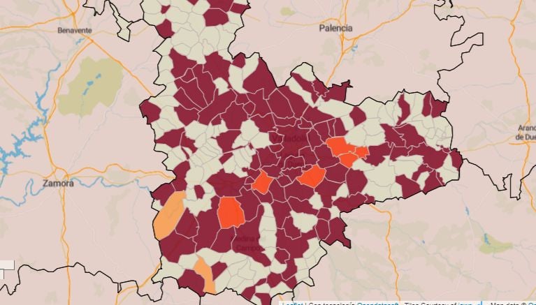 Conozca los pueblos con mayor número de contagios y nivel de riesgo «Muy Alto» de la zona de Medina y Comarca